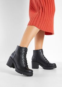 bonprix Mujer, Botas con cordones y tacón ancho, negro, 39