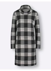Damen Jerseykleid im Jacquard-Karomuster in graphit-kariert ,Gr&ouml;&szlig;e 36, WITT, 80% Viskose, 15% Polyester, 5% Elasthan