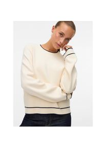 Vero Moda , Damen , Strickpullover »VMGOLD LS O-NECK DOUBLE CONTRAST PULL« , Birch Detail:W. BLACK , S , S , Pullover von Vero Moda
