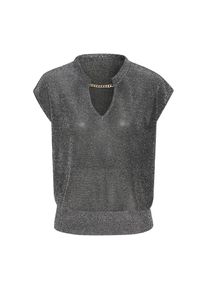 Lascana, Kurzarmpullover aus Glitzergarn mit Gliederketten-Detail, schwarz-silberfarben, 36/38, Kurzarmpullover