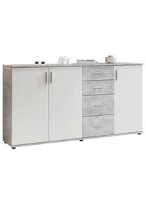 Carryhome Kommode , Grau, Weiß , Holzwerkstoff , 2 Fächer , 4 Schubladen , 160x82x35 cm , stehend , Kleinmöbel, Kommoden, Kommoden