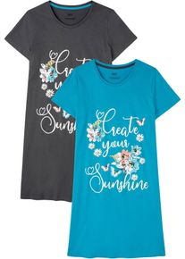 bonprix Mujer, Camisón corto de algodón puro (2 unidades), gris, 48/50