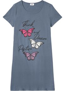 bonprix Mujer, Camisón corto de algodón orgánico puro, azul, 52/54