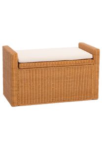 Aufbewahrungstruhe M92, Truhe Sitzbank Garderobenbank, Kissen Kubu Rattan 88cm ~ honigfarben