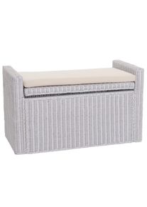 Aufbewahrungstruhe M92, Truhe Sitzbank Garderobenbank, Kissen Kubu Rattan 88cm ~ wei&szlig;