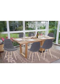 6er-Set Esszimmerstuhl HWC-A60 II, Stuhl K&uuml;chenstuhl, Retro 50er Jahre Design ~ Stoff/Textil grau