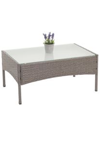 Poly-Rattan Gartentisch Halden, Beistelltisch Tisch mit Glasplatte ~ grau