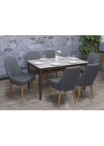 6er-Set Esszimmerstuhl HWC-B44 II, Stuhl K&uuml;chenstuhl Retro Design ~ Stoff/Textil dunkelgrau