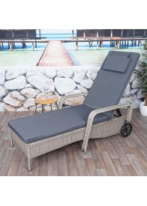 Poly-Rattan Sonnenliege Carrara, Relaxliege Gartenliege Liege, Alu ~ grau, Kissen dunkelgrau