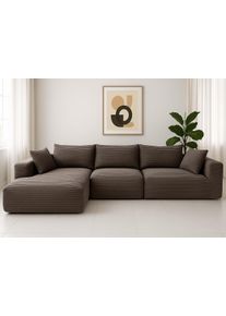 Sofa-Garnitur HWC-P20, 3-Sitzer Couch Loungesofa, Stoff/Textil Cord (370 g/m&sup2;) Liegefl&auml;che links ~ braun
