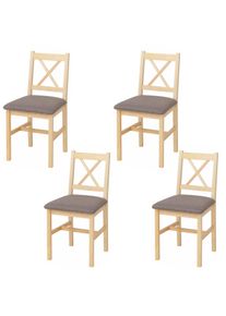 4er-Set Esszimmerstuhl HWC-F77, Lehnstuhl K&uuml;chenstuhl Stuhl, Massiv-Holz Stoff Landhaus ~ natur, Polster grau