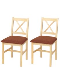 2er-Set Esszimmerstuhl HWC-F77, Lehnstuhl K&uuml;chenstuhl Stuhl, Massiv-Holz Stoff Landhaus ~ natur Polster terrakotta