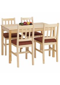 Esszimmer-Set HWC-F77, Sitzgruppe Esszimmergruppe, Massiv-Holz Kiefer Stoff Landhaus 110cm ~ natur Polster terrakotta