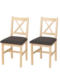 2er-Set Esszimmerstuhl HWC-F77, Lehnstuhl K&uuml;chenstuhl Stuhl, Massiv-Holz Stoff Landhaus ~ natur, Polster schwarz