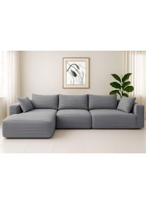 Sofa-Garnitur HWC-P20, 3-Sitzer Couch Loungesofa, Stoff/Textil Cord (370 g/m&sup2;) Liegefl&auml;che links ~ hellgrau