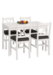 Esszimmer-Set HWC-F77, Sitzgruppe Esszimmergruppe, Massiv-Holz Kiefer Stoff Landhaus 110cm ~ wei&szlig; Polster schwarz