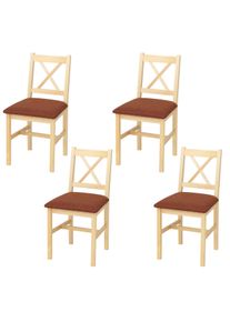 4er-Set Esszimmerstuhl HWC-F77, Lehnstuhl K&uuml;chenstuhl Stuhl, Massiv-Holz Stoff Landhaus ~ natur Polster terrakotta