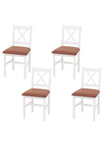 4er-Set Esszimmerstuhl HWC-F77, Lehnstuhl K&uuml;chenstuhl Stuhl, Massiv-Holz Stoff Landhaus ~ wei&szlig;, Polster terrakotta