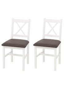 2er-Set Esszimmerstuhl HWC-F77, Lehnstuhl K&uuml;chenstuhl Stuhl, Massiv-Holz Stoff Landhaus ~ wei&szlig;, Polster grau