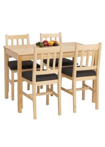 Esszimmer-Set HWC-F77, Sitzgruppe Esszimmergruppe, Massiv-Holz Kiefer Stoff Landhaus 110cm ~ natur Polster schwarz