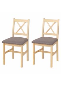 2er-Set Esszimmerstuhl HWC-F77, Lehnstuhl K&uuml;chenstuhl Stuhl, Massiv-Holz Stoff Landhaus ~ natur, Polster grau