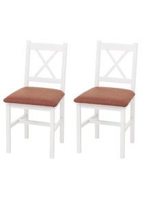 2er-Set Esszimmerstuhl HWC-F77, Lehnstuhl K&uuml;chenstuhl Stuhl, Massiv-Holz Stoff Landhaus ~ wei&szlig;, Polster terrakotta