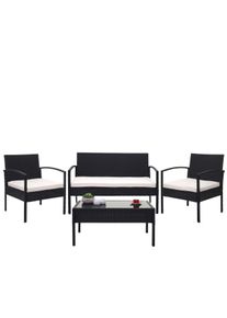 Poly-Rattan Garnitur HWC-F56, Balkon-/Garten-/Lounge-Set Sitzgruppe ~ schwarz, Kissen creme
