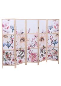 Paravent HWC-O70, Trennwand Sichtschutz Raumtrennung Naturmotive Holz MVG Polyethylen 170x227cm ~ Blumen