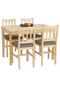 Esszimmer-Set HWC-F77, Sitzgruppe Esszimmergruppe, Massiv-Holz Kiefer Stoff Landhaus 110cm ~ natur Polster grau