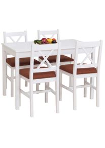 Esszimmer-Set HWC-F77, Sitzgruppe Esszimmergruppe, Massiv-Holz Kiefer Stoff Landhaus 110cm ~ wei&szlig; Polster terrakotta