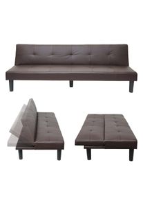 3er-Sofa HWC-G11, Couch Schlafsofa G&auml;stebett Bettsofa Klappsofa, Schlaffunktion 195cm ~ Kunstleder, braun