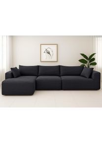 Sofa-Garnitur HWC-P20, 3-Sitzer Couch Loungesofa, Stoff/Textil Cord (370 g/m&sup2;) Liegefl&auml;che links ~ dunkelgrau
