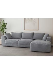 Sofa-Garnitur HWC-P20, 3-Sitzer Couch Loungesofa, Stoff/Textil Cord (370 g/m&sup2;) Liegefl&auml;che rechts ~ hellgrau