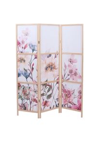 Paravent HWC-O70, Trennwand Sichtschutz Raumtrennung Naturmotive Holz MVG Polyethylen 170x137cm ~ Blumen