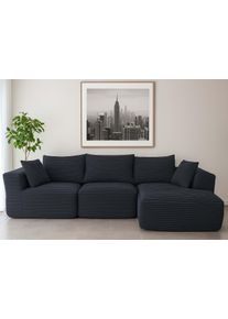 Sofa-Garnitur HWC-P20, 3-Sitzer Couch Loungesofa, Stoff/Textil Cord (370 g/m&sup2;) Liegefl&auml;che rechts ~ dunkelgrau