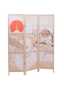 Paravent HWC-O70, Trennwand Sichtschutz Raumtrennung Naturmotive Holz MVG Polyethylen 170x137cm ~ Kirschbl&uuml;ten
