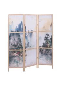 Paravent HWC-O70, Trennwand Sichtschutz Raumtrennung Naturmotive Holz MVG Polyethylen 170x137cm ~ Berge