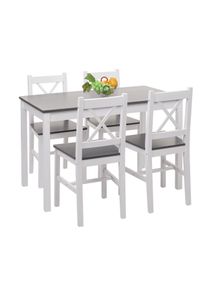 Esszimmer-Set HWC-F77, Sitzgruppe Esszimmergruppe, Massiv-Holz Landhaus 110cm ~ wei&szlig;-grau