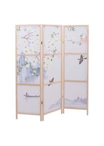 Paravent HWC-O70, Trennwand Sichtschutz Raumtrennung Naturmotive Holz MVG Polyethylen 170x137cm ~ Flusslandschaft
