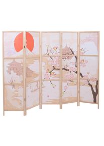 Paravent HWC-O70, Trennwand Sichtschutz Raumtrennung Naturmotive Holz MVG Polyethylen 170x227cm ~ Kirschbl&uuml;ten