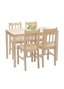 Esszimmer-Set HWC-F77, Sitzgruppe Esszimmergruppe, Massiv-Holz Landhaus 110cm ~ Kiefer lasiert