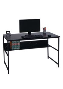 Schreibtisch HWC-K80, B&uuml;rotisch Computertisch Arbeitstisch Ablage, Metall MDF 120x60cm ~ Marmor-Optik schwarz