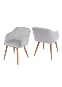 2er-Set Esszimmerstuhl HWC-D71, Stuhl K&uuml;chenstuhl, Retro Design, Armlehnen Stoff/Textil ~ Samt hellgrau