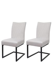 2er-Set Freischwinger HWC-L15, Besucherstuhl Konferenzstuhl Stuhl, Samt Stahl pulverbeschichtet ~ creme-beige