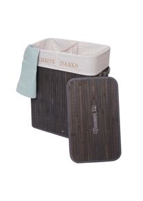 Wäschekorb HWC-C21, Laundry Wäschebox Wäschesammler Wäschebehälter, Bambus 2 Fächer 63x55x34cm 100l ~ dunkelgrau
