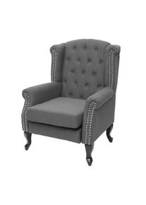 Sessel Chesterfield, Relaxsessel Clubsessel Ohrensessel, wasserabweisend Stoff/Textil ~ dunkelgrau ohne Ottomane