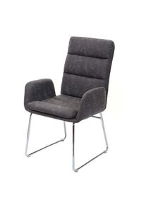 Einzelst&uuml;ck | Konferenzstuhl HWC-H32, K&uuml;chenstuhl Besucherstuhl mit Armlehne, Kunstleder Stahl MVG-zertifiziert ~ grau-braun