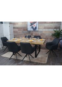 6er-Set Esszimmerstuhl HWC-H73, K&uuml;chenstuhl Stuhl Armlehnstuhl, Retro Stahl Stoff/Textil ~ dunkelgrau