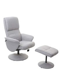 Relaxsessel Helsinki, Fernsehsessel Relaxliege TV-Sessel mit Hocker ~ Stoff/Textil, hellgrau