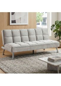 Sofa HWC-K21, Klappsofa Couch Schlafsofa, Nosagfederung Schlaffunktion Liegefl&auml;che 181x107cm ~ Samt, grau